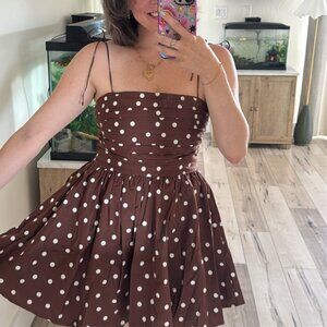 Abercombie Emerson Tie Strap Mini Dress in Brown Polka Dot | XS T